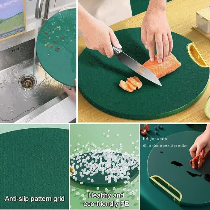 Chopping Board Can Be Vertical Double-sided Antibacterial and Mildew Proof Round Food Grade PE Nordic Green Cutting Board
