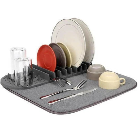 Dish Drying Mat, Multipurpose Plates Rack, Microfibre Absorbent Mat Pot Lid Holder