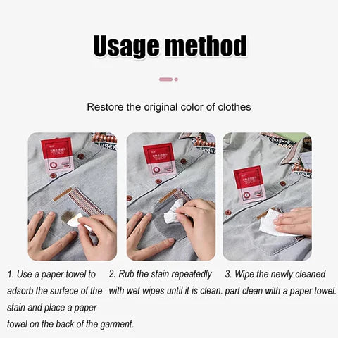 CLOTHES STAIN REMOVAL WET WIPES STAIN INDIVIDUALLY WRAPPED