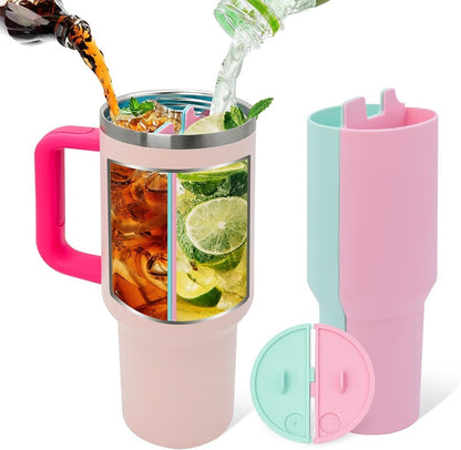 2-in-1 Drink Separator Divider with Spill Proof Lid for Stanley Tumbler 40oz, Silicone Liner Reusable Insert Cup Splitter Dual-Sided Drink for Coffee, Cola, Juice
