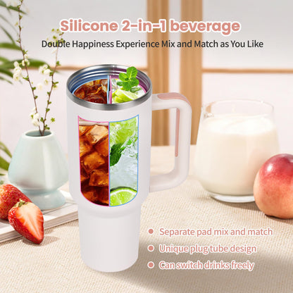 2-in-1 Drink Separator Divider with Spill Proof Lid for Stanley Tumbler 40oz, Silicone Liner Reusable Insert Cup Splitter Dual-Sided Drink for Coffee, Cola, Juice