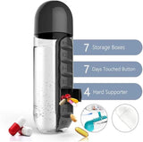 Water Bottle & Pill Organizer - Portable 7-Day Pillbox - for Outdoor, Gym, Travel - Easy Carry