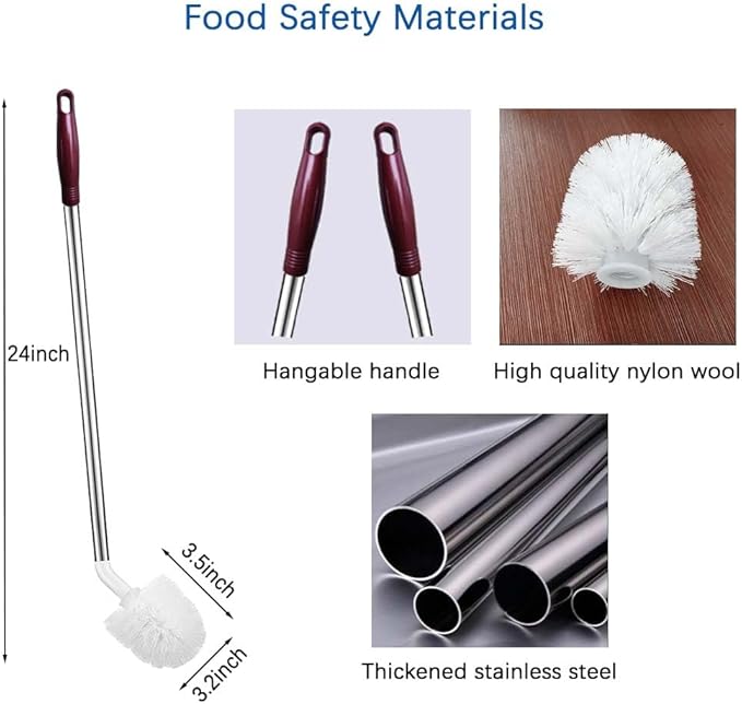 Stainless Steel Water Bottle Cleaning Brush, 360° Spherical Brush Head, Non-Slip Handle, 7-18 Liter Water Bottle