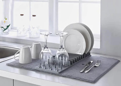 Dish Drying Mat, Multipurpose Plates Rack, Microfibre Absorbent Mat Pot Lid Holder