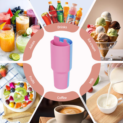 2-in-1 Drink Separator Divider with Spill Proof Lid for Stanley Tumbler 40oz, Silicone Liner Reusable Insert Cup Splitter Dual-Sided Drink for Coffee, Cola, Juice