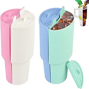 2-in-1 Drink Separator Divider with Spill Proof Lid for Stanley Tumbler 40oz, Silicone Liner Reusable Insert Cup Splitter Dual-Sided Drink for Coffee, Cola, Juice