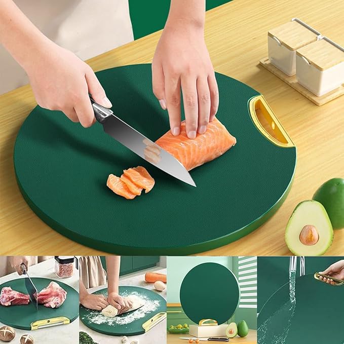 Chopping Board Can Be Vertical Double-sided Antibacterial and Mildew Proof Round Food Grade PE Nordic Green Cutting Board