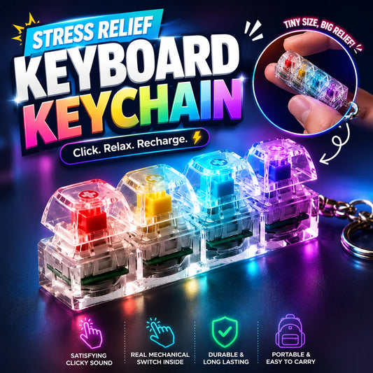 Keyboard Fidget Stress Relief Keychain for Kids & Adults (Random Colors)