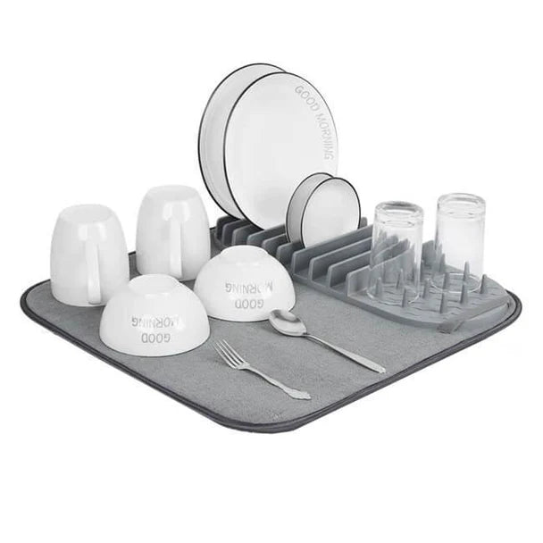 Dish Drying Mat, Multipurpose Plates Rack, Microfibre Absorbent Mat Pot Lid Holder
