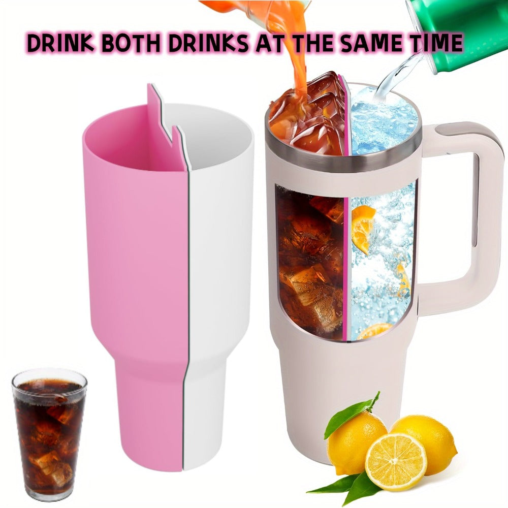 2-in-1 Drink Separator Divider with Spill Proof Lid for Stanley Tumbler 40oz, Silicone Liner Reusable Insert Cup Splitter Dual-Sided Drink for Coffee, Cola, Juice