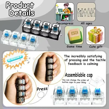 Keyboard Fidget Stress Relief Keychain for Kids & Adults (Random Colors)