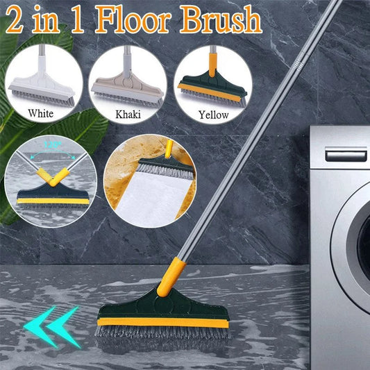 2 In 1 Floor Scrub Brush Wiper Rotating With Long Handle
