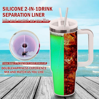 2-in-1 Drink Separator Divider with Spill Proof Lid for Stanley Tumbler 40oz, Silicone Liner Reusable Insert Cup Splitter Dual-Sided Drink for Coffee, Cola, Juice