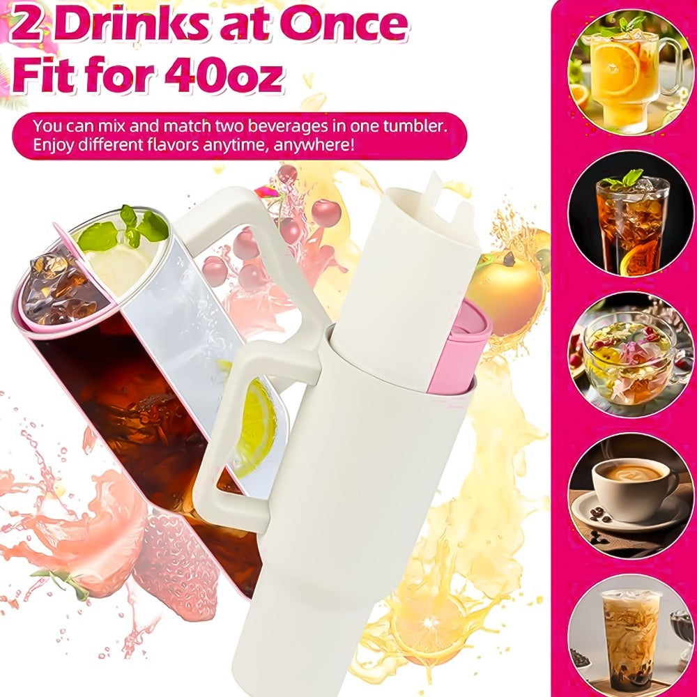 2-in-1 Drink Separator Divider with Spill Proof Lid for Stanley Tumbler 40oz, Silicone Liner Reusable Insert Cup Splitter Dual-Sided Drink for Coffee, Cola, Juice