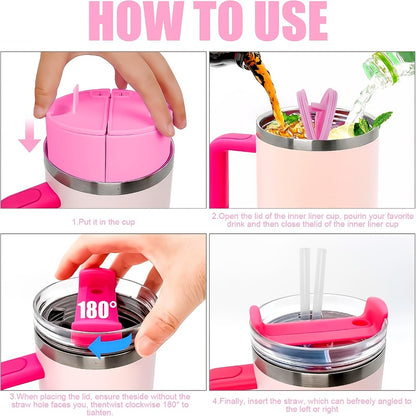 2-in-1 Drink Separator Divider with Spill Proof Lid for Stanley Tumbler 40oz, Silicone Liner Reusable Insert Cup Splitter Dual-Sided Drink for Coffee, Cola, Juice