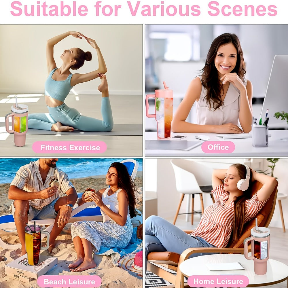 2-in-1 Drink Separator Divider with Spill Proof Lid for Stanley Tumbler 40oz, Silicone Liner Reusable Insert Cup Splitter Dual-Sided Drink for Coffee, Cola, Juice