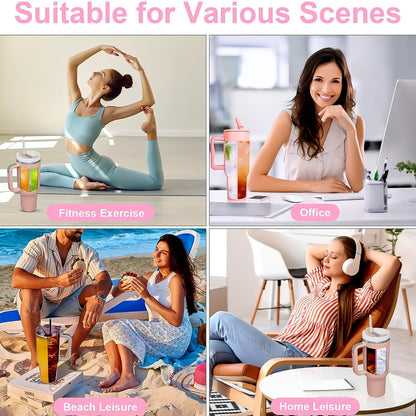 2-in-1 Drink Separator Divider with Spill Proof Lid for Stanley Tumbler 40oz, Silicone Liner Reusable Insert Cup Splitter Dual-Sided Drink for Coffee, Cola, Juice