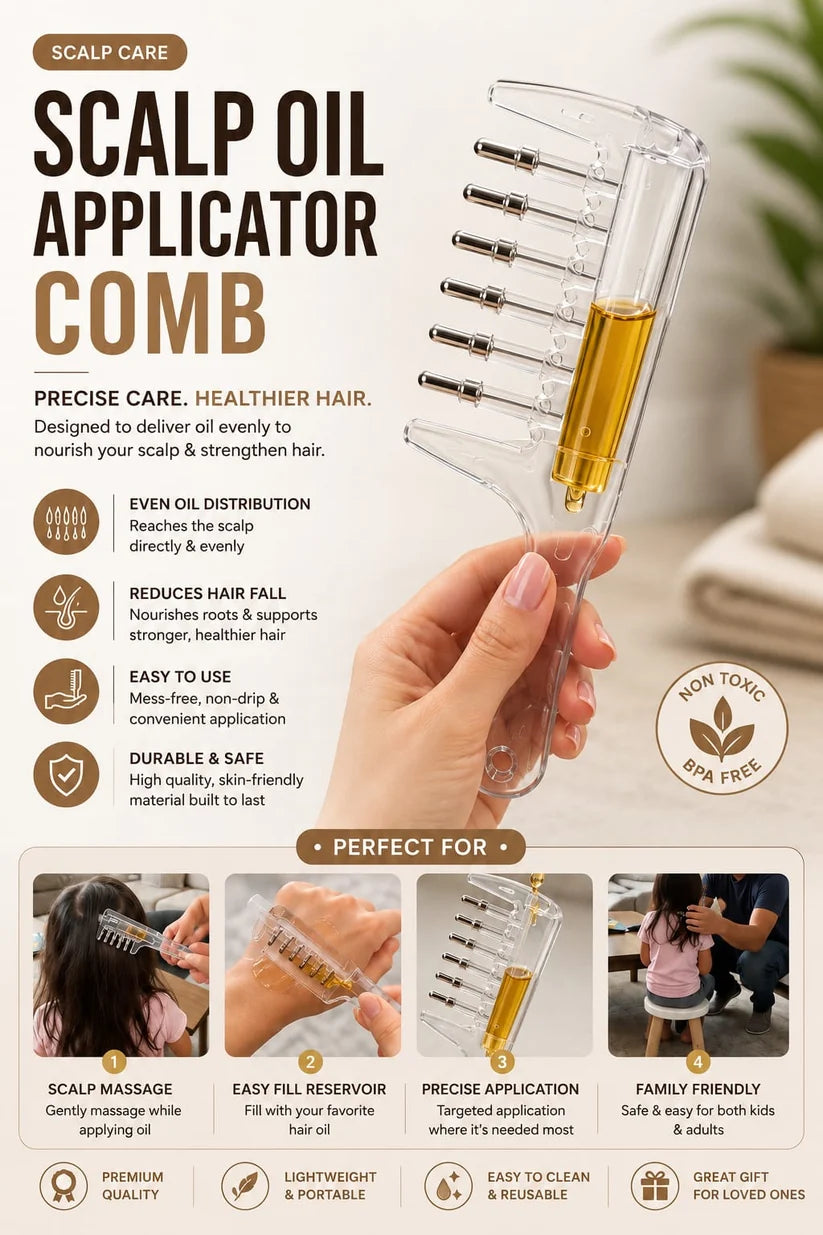 2 in 1 Crystal Oil & Serum Applicator Comb – Mess-Free Scalp Oil Application & Distributor