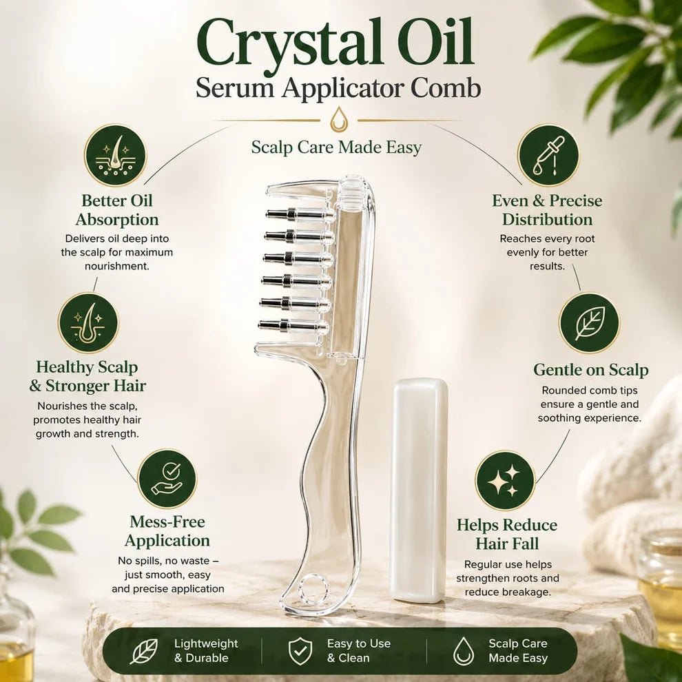2 in 1 Crystal Oil & Serum Applicator Comb – Mess-Free Scalp Oil Application & Distributor