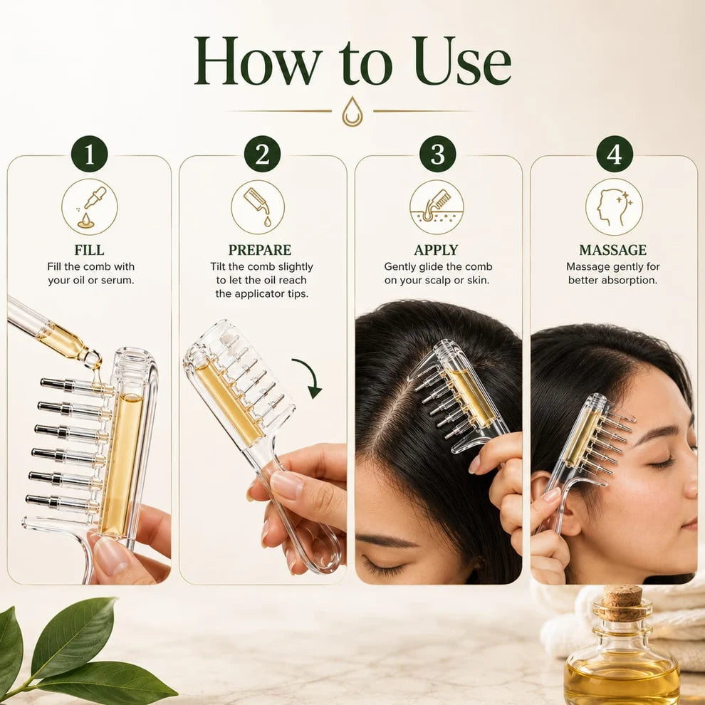 2 in 1 Crystal Oil & Serum Applicator Comb – Mess-Free Scalp Oil Application & Distributor