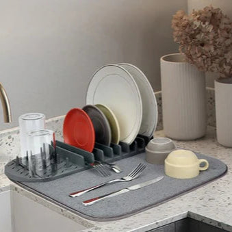 Dish Drying Mat, Multipurpose Plates Rack, Microfibre Absorbent Mat Pot Lid Holder