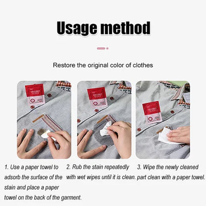 CLOTHES STAIN REMOVAL WET WIPES STAIN INDIVIDUALLY WRAPPED
