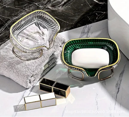 Waterfall Elegant Countertop Soap Dish With Metal Rack