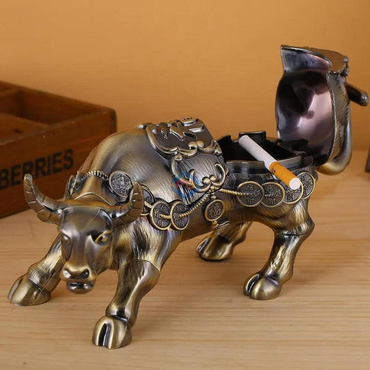 Vintage Metal Bull Ashtray - Creative Desktop Smoking Accessory