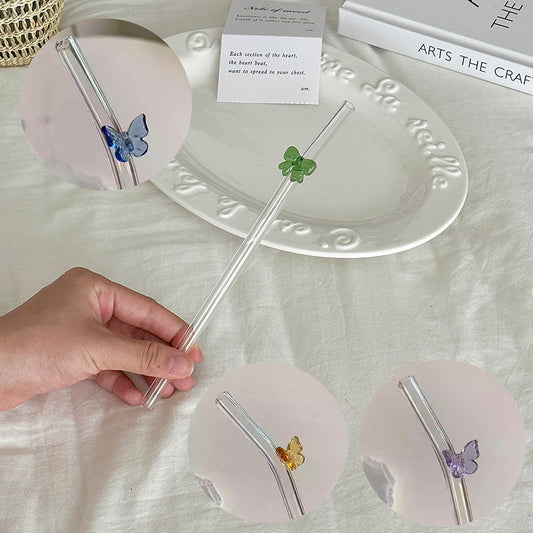 Reusable Colorful Glass Butterfly Straw (1 Pc)